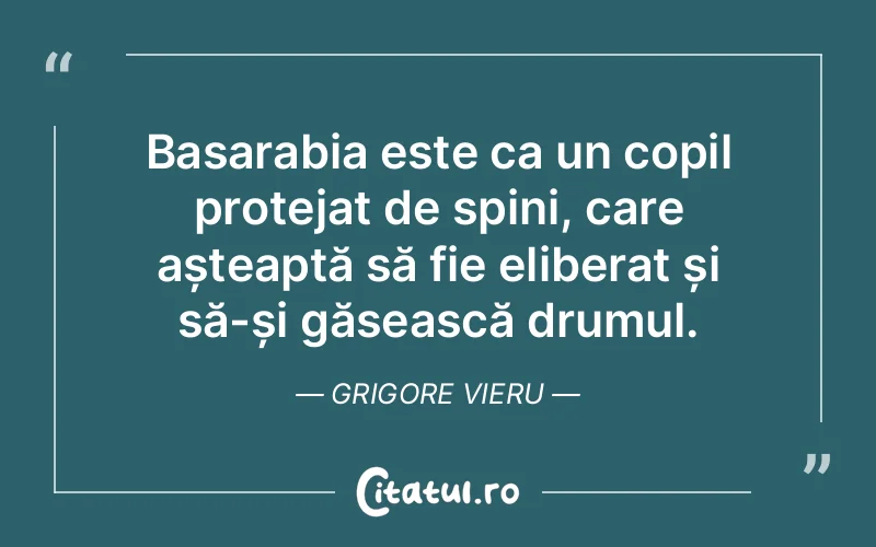 Basarabia este ca un copil protejat de spini, care așteaptă să fie eliberat și să-și găsească drumul. Grigore Vieru