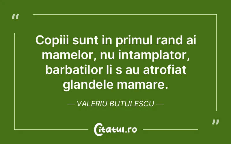 Copiii sunt in primul rand ai mamelor, nu intamplator, barbatilor li s au atrofiat glandele mamare. Valeriu Butulescu