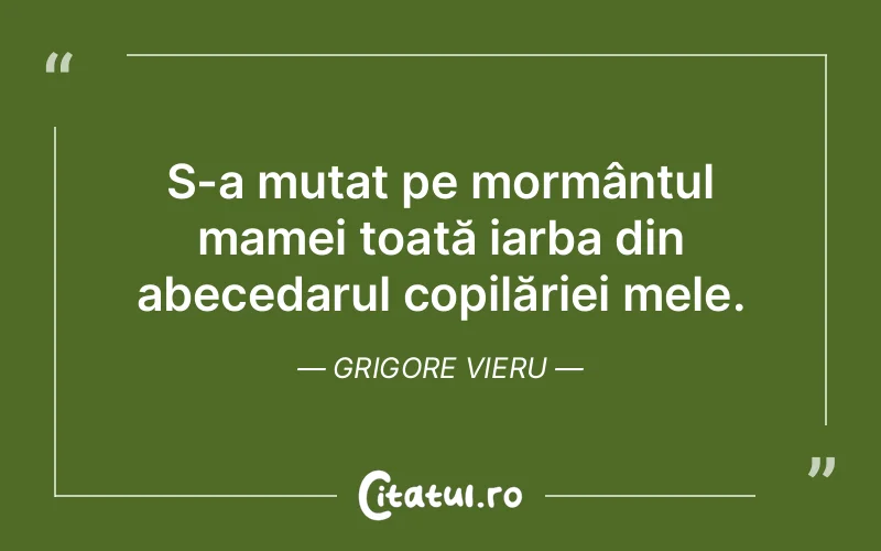 S-a mutat pe mormântul mamei toată iarba din abecedarul copilăriei mele. Grigore Vieru