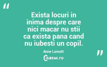 Exista locuri in inima despre care nici macar nu stii ca exista pana cand nu iubesti un copil. Anne Lamott...