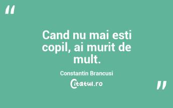 Cand nu mai esti copil, ai murit de mult. Constantin Brancusi...