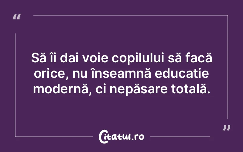 Să îi dai voie copilului să facă orice, nu înseamnă educație modernă, ci nepăsare totală.