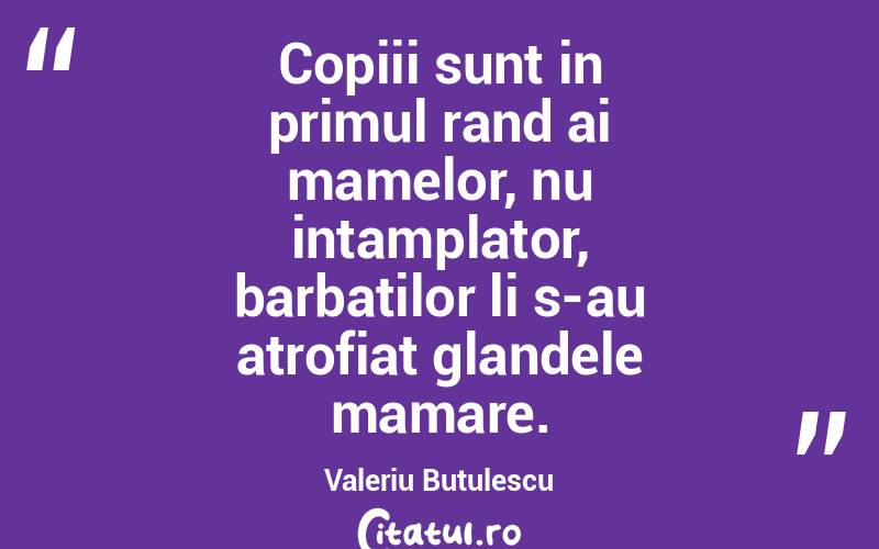 Copiii sunt in primul rand ai mamelor, nu intamplator, barbatilor li s-au atrofiat glandele mamare. Valeriu Butulescu