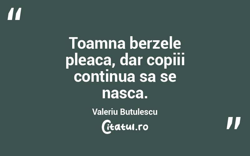 Toamna berzele pleaca, dar copiii continua sa se nasca. Valeriu Butulescu