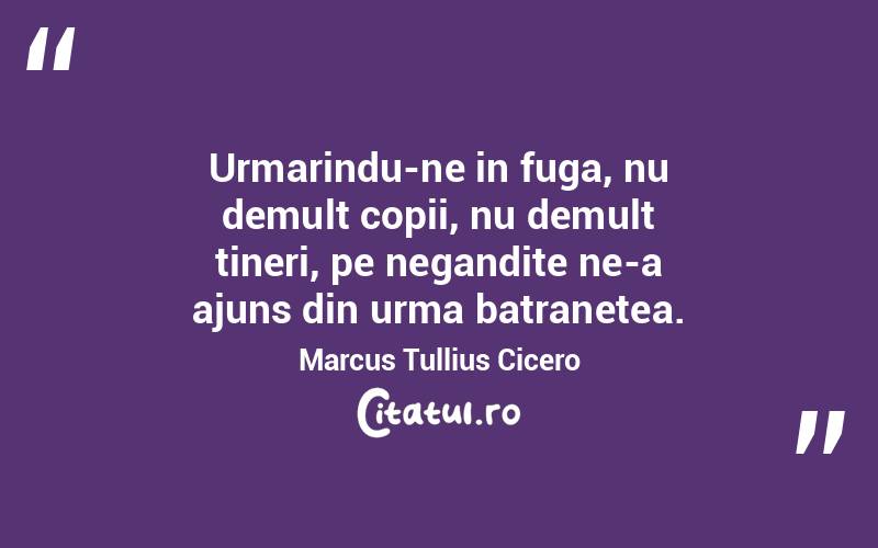 Urmarindu-ne in fuga, nu demult copii, nu demult tineri, pe negandite ne-a ajuns din urma batranetea. Marcus Tullius Cicero