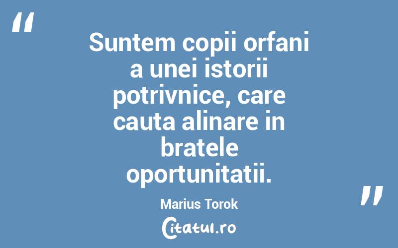 Suntem copii orfani a unei istorii potrivnice, care cauta alinare in bratele oportunitatii. Marius Torok