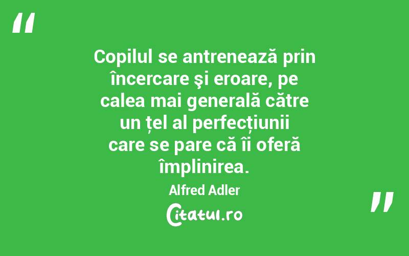 Copilul se antrenează prin încercare şi eroare, pe calea mai generală către un ţel al perfecţiunii care se pare că îi oferă împlinirea. Alfred Adler