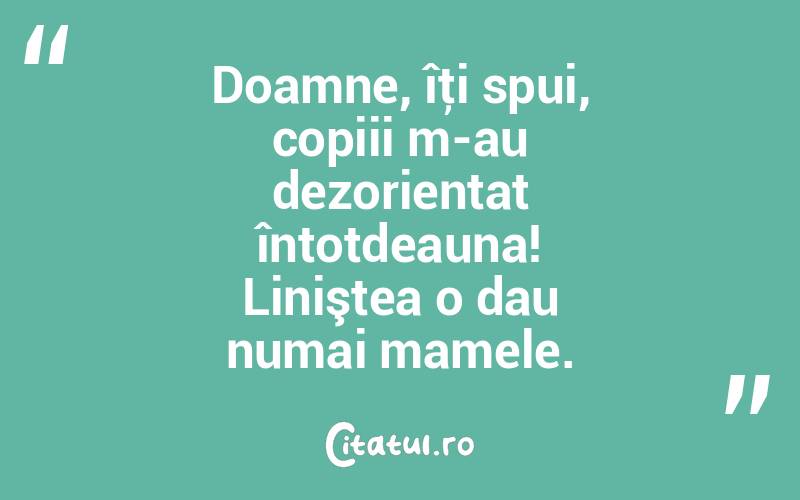  Doamne, îţi spui, copiii m-au dezorientat întotdeauna! Liniştea o dau numai mamele.  