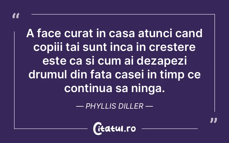 A face curat in casa atunci cand copiii tai sunt inca in crestere este ca si cum ai dezapezi drumul din fata casei in timp ce continua sa ninga. Phyllis Diller