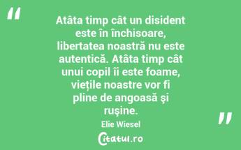  Atâta timp cât un disident este în închisoare, libertatea noastră nu este autentică. Atâta timp cât unui copil îi este foame, vieţile noastre vor fi pline de angoasă şi ruşine. Elie Wiesel...