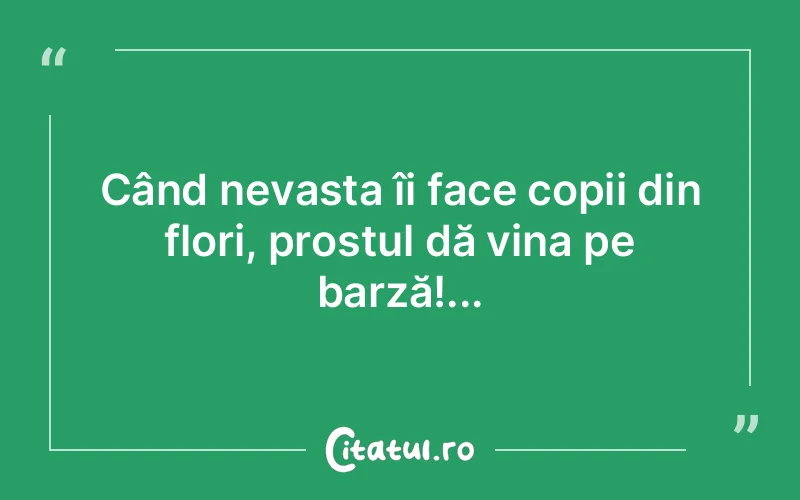 Când nevasta îi face copii din flori, prostul dă vina pe barză!...