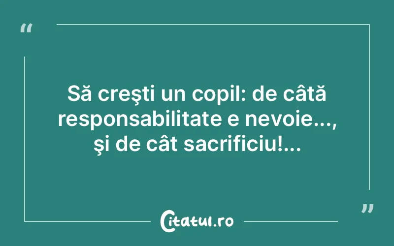 Să creşti un copil: de câtă responsabilitate e nevoie..., şi de cât sacrificiu!...