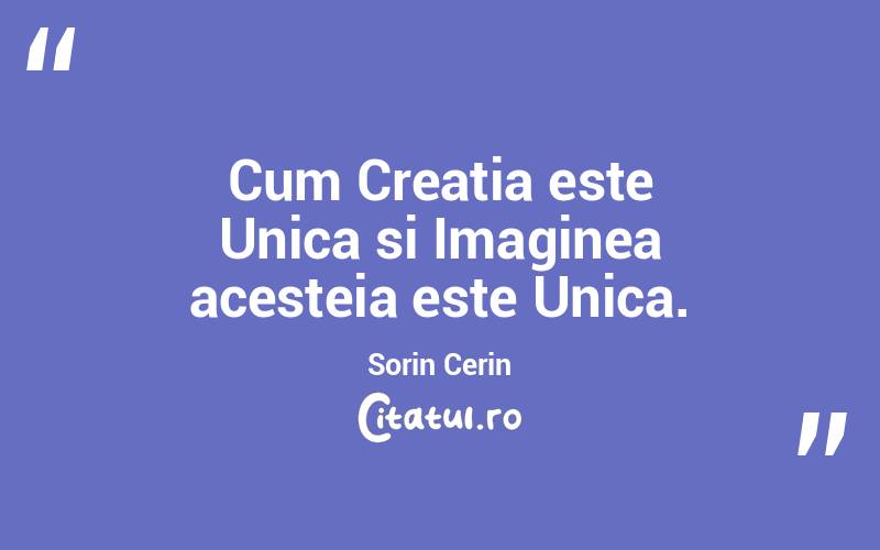 Cum Creatia este Unica si Imaginea acesteia este Unica. Sorin Cerin
