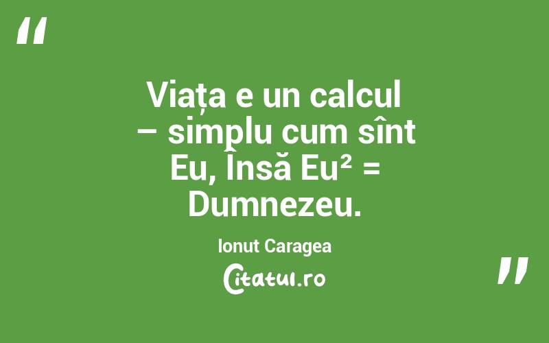 Viaţa e un calcul – simplu cum sînt Eu, Însă Eu² = Dumnezeu. Ionuț Caragea
