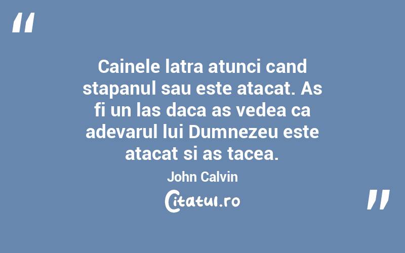 Cainele latra atunci cand stapanul sau este atacat. As fi un las daca as vedea ca adevarul lui Dumnezeu este atacat si as tacea. John Calvin