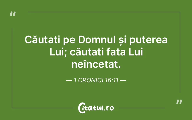 Căutați pe Domnul și puterea Lui; căutați fața Lui neîncetat. 1 Cronici 16:11