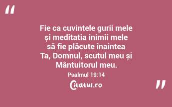 Fie ca cuvintele gurii mele și meditația inimii mele să fie plăcute înaintea Ta, Domnul, scutul meu și Mântuitorul meu. Psalmul 19:14...