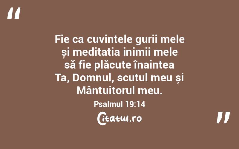 Fie ca cuvintele gurii mele și meditația inimii mele să fie plăcute înaintea Ta, Domnul, scutul meu și Mântuitorul meu. Psalmul 19:14