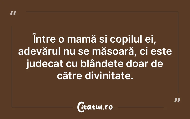 Între o mamă și copilul ei, adevărul nu se măsoară, ci este judecat cu blândețe doar de către divinitate.