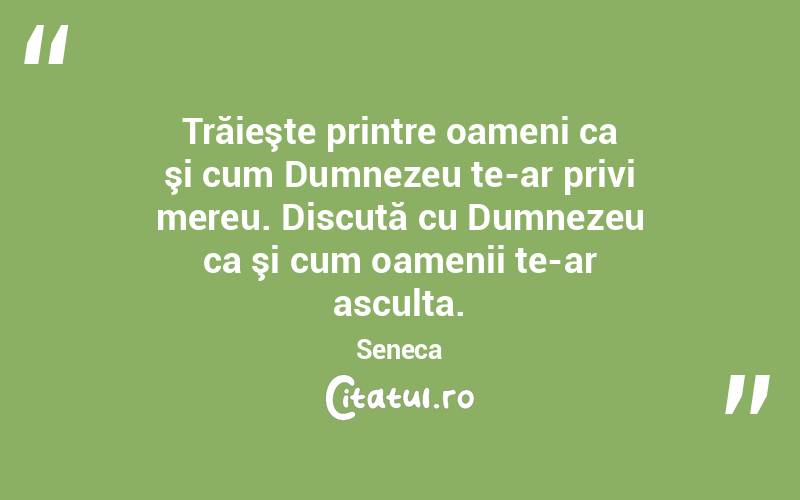 Trăieşte printre oameni ca şi cum Dumnezeu te-ar privi mereu. Discută cu Dumnezeu ca şi cum oamenii te-ar asculta. Seneca