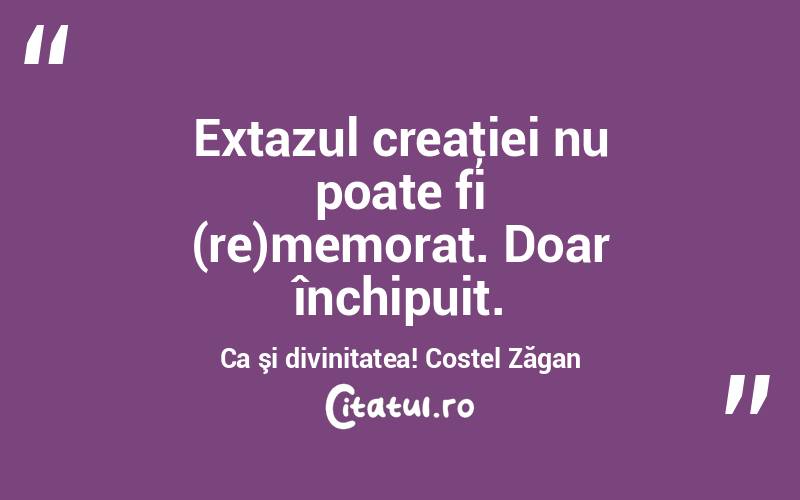 Extazul creaţiei nu poate fi (re)memorat. Doar închipuit. Ca şi divinitatea! Costel Zăgan