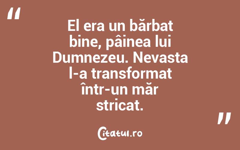 El era un bărbat bine, pâinea lui Dumnezeu. Nevasta l-a transformat într-un măr stricat. 