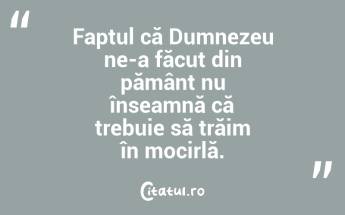 Faptul că Dumnezeu ne-a făcut din pământ nu înseamnă că trebuie să trăim în mocirlă.  ...