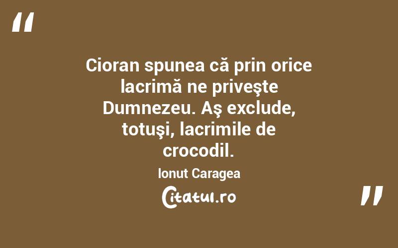 Cioran spunea că prin orice lacrimă ne priveşte Dumnezeu. Aş exclude, totuşi, lacrimile de crocodil. Ionuț Caragea