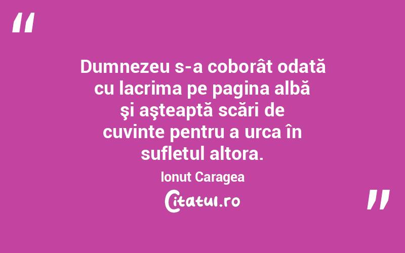 Dumnezeu s-a coborât odată cu lacrima pe pagina albă şi aşteaptă scări de cuvinte pentru a urca în sufletul altora. Ionuț Caragea
