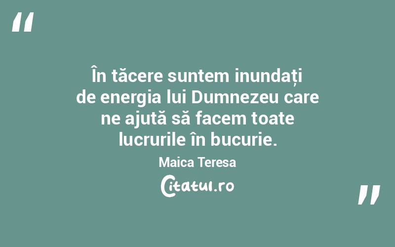 În tăcere suntem inundaţi de energia lui Dumnezeu care ne ajută să facem toate lucrurile în bucurie. Maica Teresa