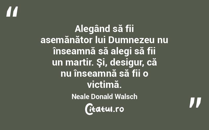 Alegând să fii asemănător lui Dumnezeu nu înseamnă să alegi să fii un martir. Şi, desigur, că nu înseamnă să fii o victimă. Neale Donald Walsch