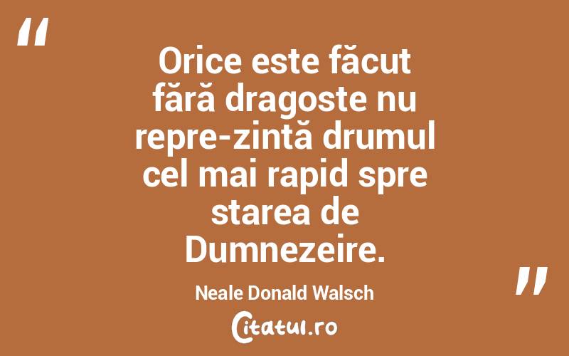 Orice este făcut fără dragoste nu repre­zintă drumul cel mai rapid spre starea de Dumnezeire. Neale Donald Walsch