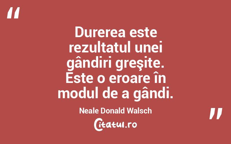 Durerea este rezultatul unei gândiri greşite. Este o eroare în modul de a gândi. Neale Donald Walsch