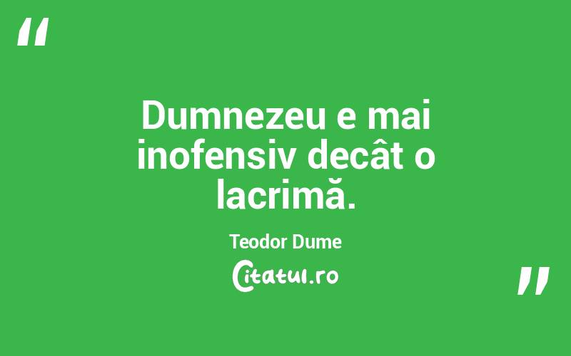 Dumnezeu e mai inofensiv decât o lacrimă. Teodor Dume