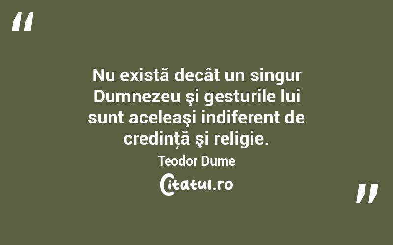 Nu există decât un singur Dumnezeu şi gesturile lui sunt aceleaşi indiferent de credinţă şi religie. Teodor Dume
