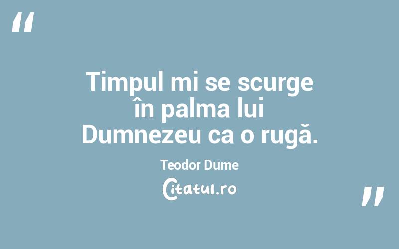 Timpul mi se scurge în palma lui Dumnezeu ca o rugă. Teodor Dume