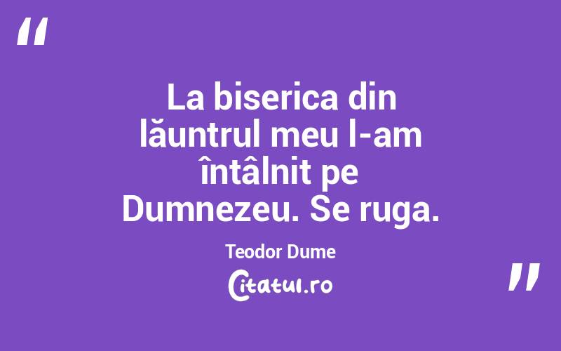 La biserica din lăuntrul meu l-am întâlnit pe Dumnezeu. Se ruga. Teodor Dume