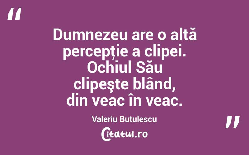 Dumnezeu are o altă percepţie a clipei. Ochiul Său clipeşte blând, din veac în veac. Valeriu Butulescu
