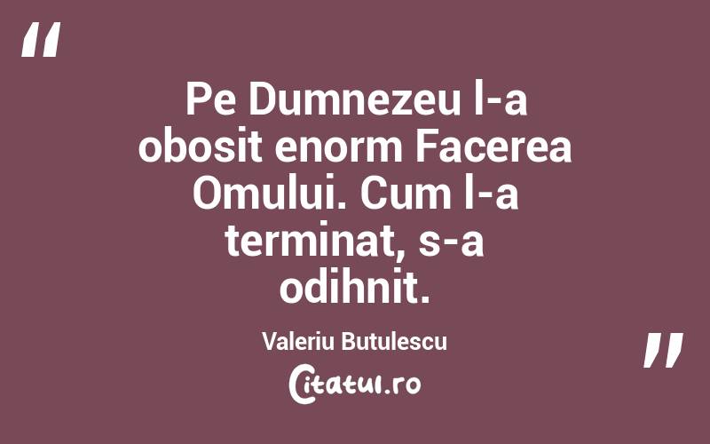 Pe Dumnezeu l-a obosit enorm Facerea Omului. Cum l-a terminat, s-a odihnit. Valeriu Butulescu
