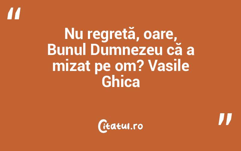 Nu regretă, oare, Bunul Dumnezeu că a mizat pe om? Vasile Ghica