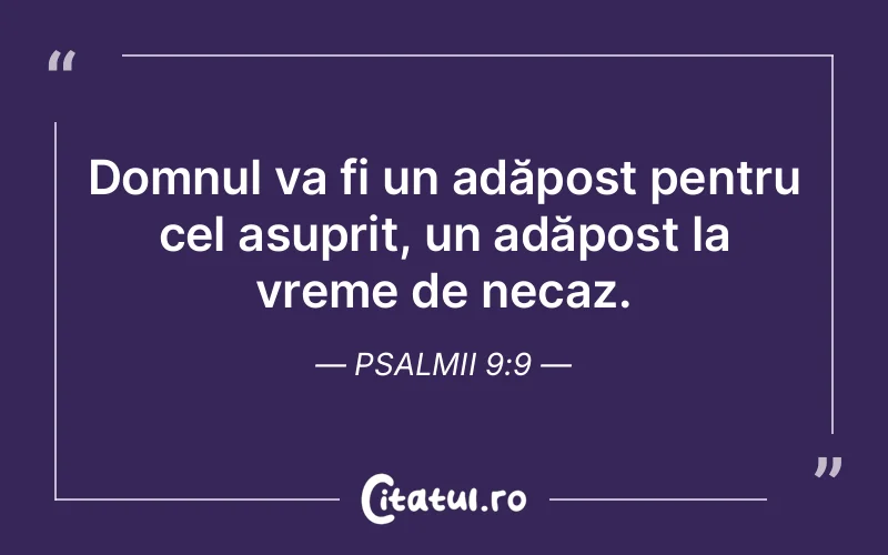 Domnul va fi un adăpost pentru cel asuprit, un adăpost la vreme de necaz. Psalmii 9:9