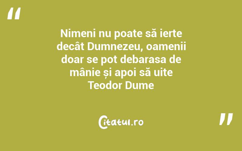 Nimeni nu poate să ierte decât Dumnezeu, oamenii doar se pot debarasa de mânie și apoi să uite Teodor Dume