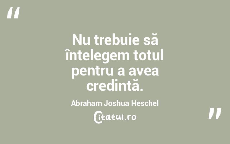 Nu trebuie să înțelegem totul pentru a avea credință. Abraham Joshua Heschel