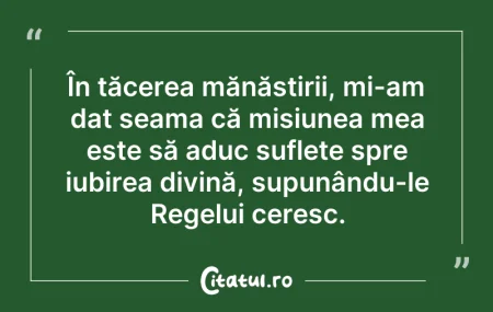 Citeste si: În tăcerea mănăstirii, mi-am dat seama c...