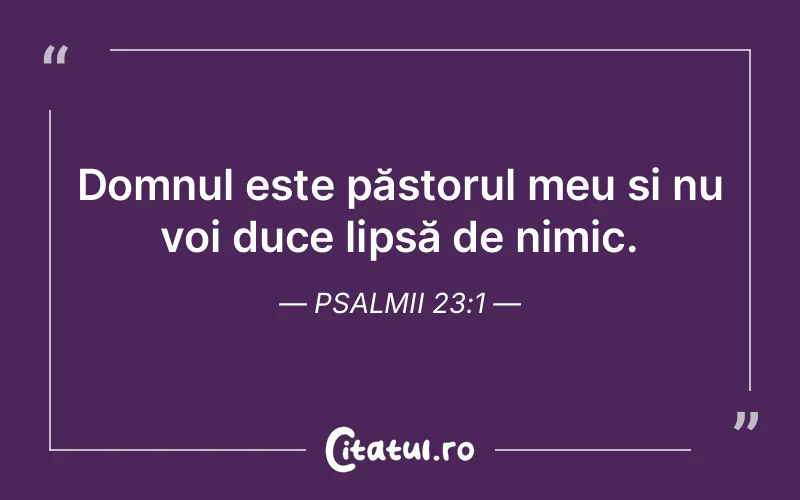 Domnul este păstorul meu și nu voi duce lipsă de nimic. Psalmii 23:1