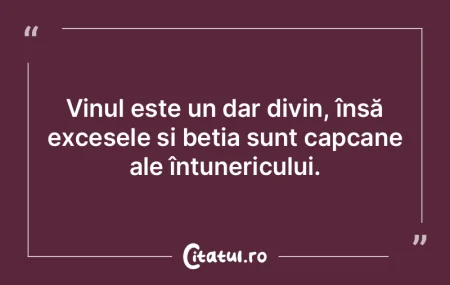 Vinul este un dar divin, însă excesele...
