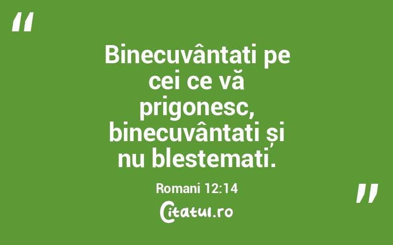 Binecuvântați pe cei ce vă prigonesc, binecuvântați și nu blestemați. Romani 12:14