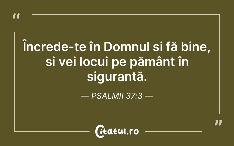Încrede-te în Domnul și fă bine, și vei locui pe pământ în siguranță. Psalmii 37:3