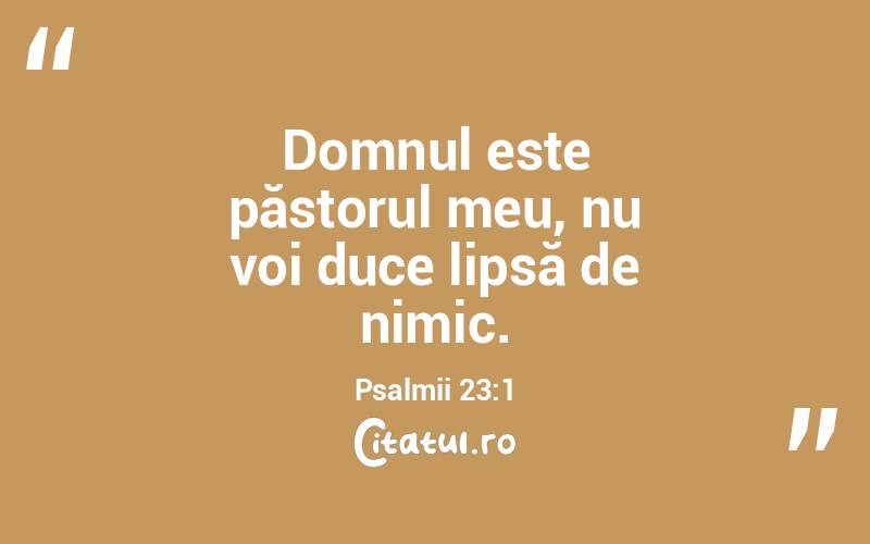 Domnul este păstorul meu, nu voi duce lipsă de nimic. Psalmii 23:1
