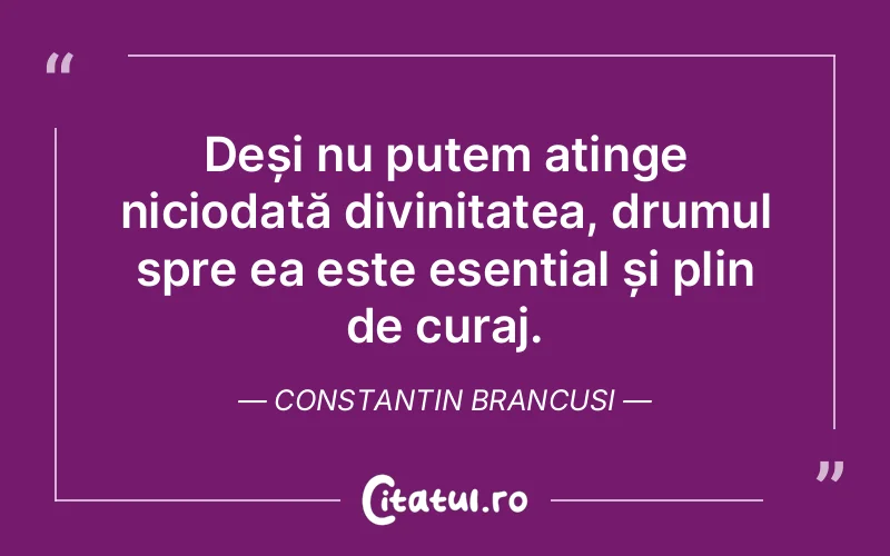 Deși nu putem atinge niciodată divinitatea, drumul spre ea este esențial și plin de curaj. Constantin Brancusi